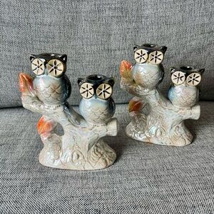 Ceramic Pearlescent Owl Figurine Candle Holders